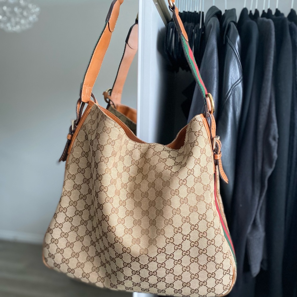 Authentic Gucci Monogram Canvas Hobo Bag